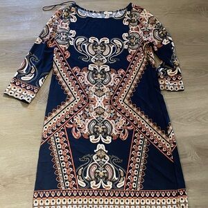 Haani Navy and Cream Long Sleeve Dress